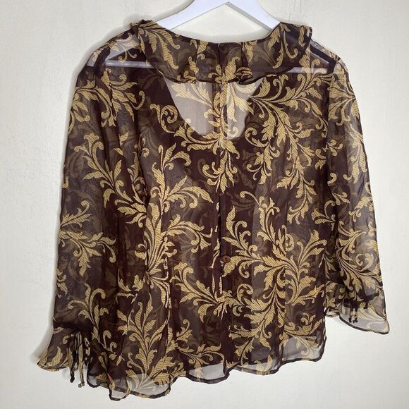 Miss Dorby Petite Brown Sheer Ruffle Blouse Top Size Medium Petite - Picture 9 of 12